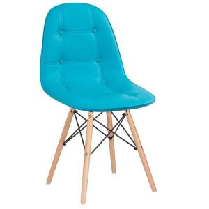 Cadeira Estofada Eames Eiffel Botonê - Tiffany - Base de Madeira Clara