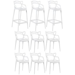 Kit 6 Cadeiras e 3 Banquetas Altas Masters Allegra - Branco - 1
