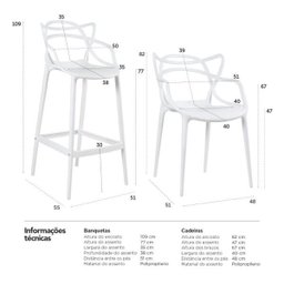 Kit 6 Cadeiras e 3 Banquetas Altas Masters Allegra - Branco - 10