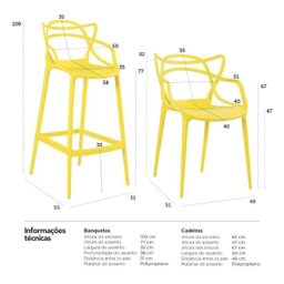 Kit 8 Cadeiras e 3 Banquetas Altas Masters Allegra - Amarelo - 10