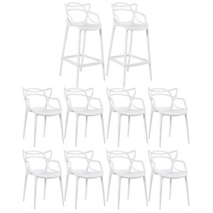 Kit 8 Cadeiras e 2 Banquetas Altas Masters Allegra - Branco