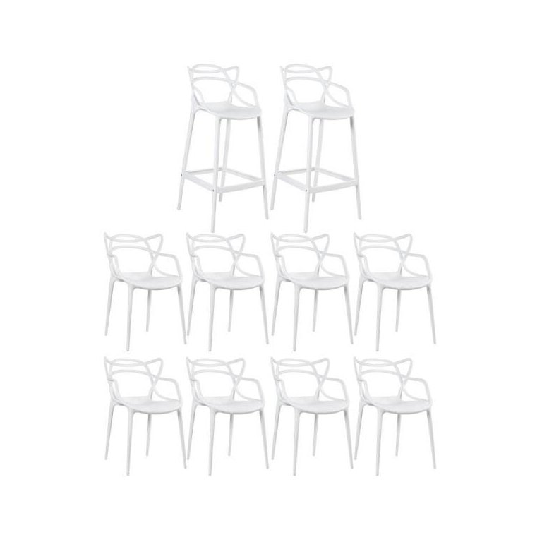 Kit 8 Cadeiras e 2 Banquetas Altas Masters Allegra - Branco Kit 8 Cadeiras e 2 Banquetas Altas Masters Allegra - Branco