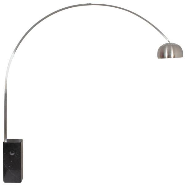 Luminária de Piso Arco Lâmpada Aço Inox Pedra de Mármore Preto