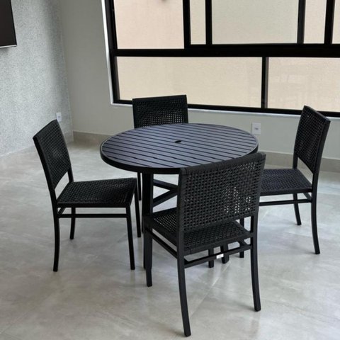Mesa Varanda Gourmet Alumínio Redonda 1mt com Furo Ombrelone