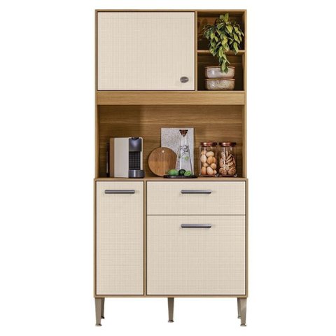 Armário de Cozinha Compacta 3 Portas 3 Nichos Yogi Madeirado/off White