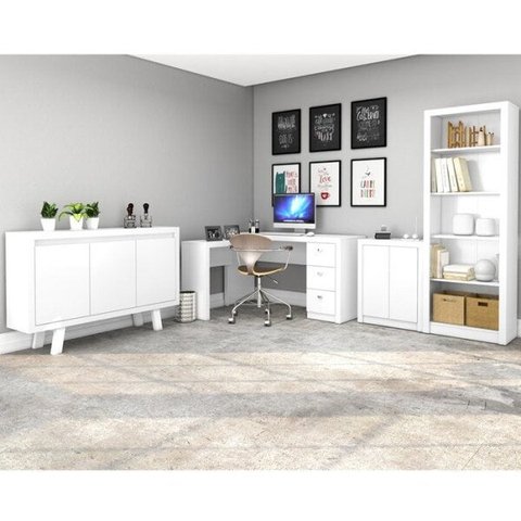 Conjunto Escritório Completo 4 Peças CJ1 Branco Tecno Mobili