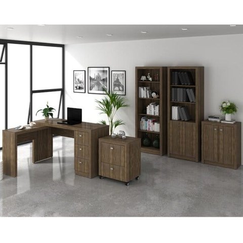 Conjunto Escritório Completo 5 Peças CJ2 Nogal Tecno Mobili