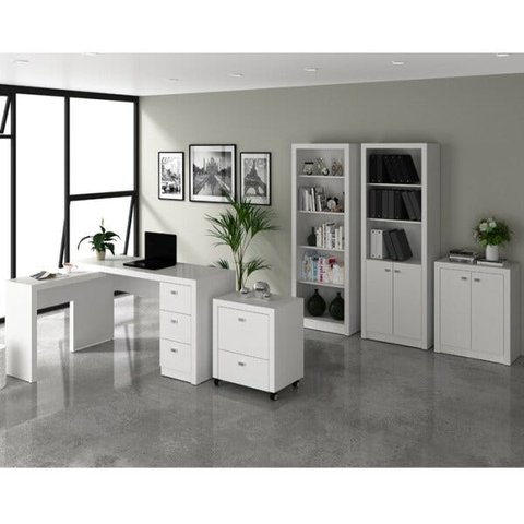 Conjunto Escritório Completo 5 Peças CJ2 Branco Tecno Mobili