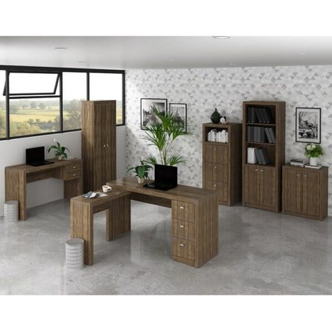 Conjunto Escritório Completo 6 Peças CJ4 Nogal Tecno Mobili