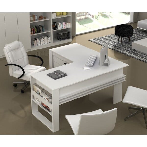 Mesa Escrivaninha Angular para Escritório Me4145 Branco Tecno Mobili - 6