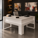 Ver imagem 1 de Mesa para Escritório em L 136cm com Detalhe Ripado ME4145 Branco - Tecno Mobili