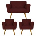 Ver imagem 1 de Kit Namoradeira e 2 Poltrona Decorativa Sala Comercial Isabella Suede Vermelho Bordô - LM DECOR