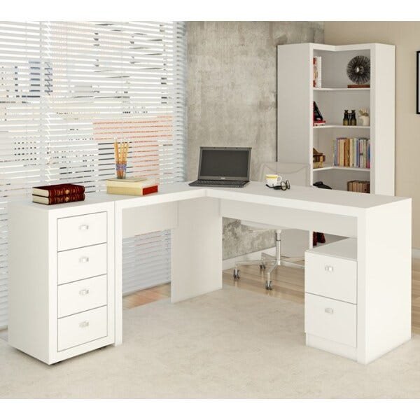 Conjunto Escritório Completo 03 Peças CJ14 Branco Tecno Mobili