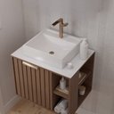 Ver imagem 5 de Gabinete para Banheiro 60cm com 1 Porta 2 Nichos e Cuba de Sobrepor Noruega Marrom/Freijó