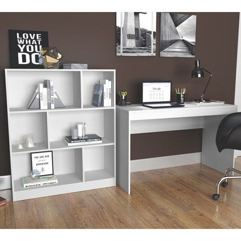 Conjunto Mesa Escrivaninha E Estante Gamer B28 Branco Nova Mobile