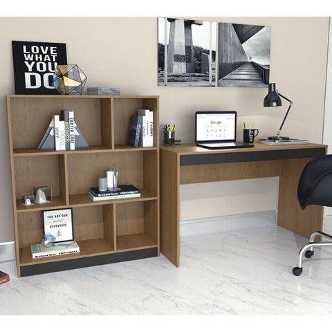 Conjunto Mesa Escrivaninha E Estante Gamer B28 Mel Preto Nova Mobile