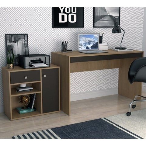 Conjunto Escrivaninha com Armario para Escritório B32 Mel Preto Nova Mobile