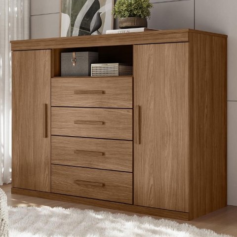Cômoda Quarto 129cm 4 Gavetas 2 Portas Savana Jatobá S01 - Mpozenato
