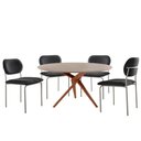 Ver imagem 2 de Sala de Jantar Mesa Ballare com 4 Cadeiras Moderna Mobilia Linho Preto/imbuia/off/prata