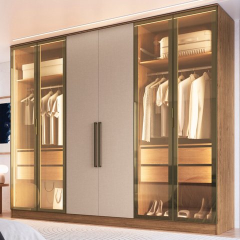 Guarda Roupa 4 Portas Reflecta com LED Bege/Macadâmia/Duna
