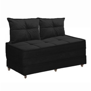 Pufe Cama Dobrável Casal 130cm com 02 Almofadas - Suede Preto