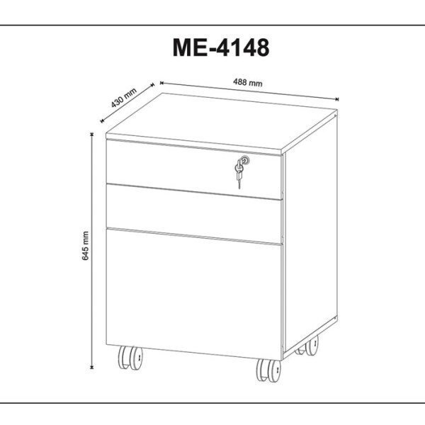 Gaveteiro Organizador com Chave e Rodízios 48,8cm Me4148 Tecno Mobili - Branco - 8