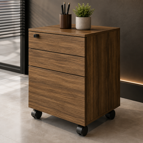 Gaveteiro Arquivo para Escritório Home Office 3 Gavetas Nogal - Tecno Mobili