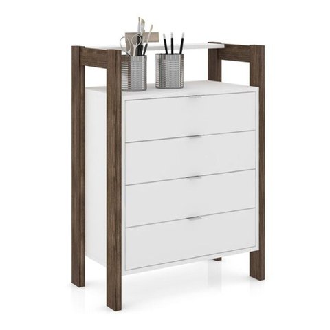 Gaveteiro 4 Gavetas Multiuso Escritório Ou Closet Az1012 Branco Nogal Tecno Mobili