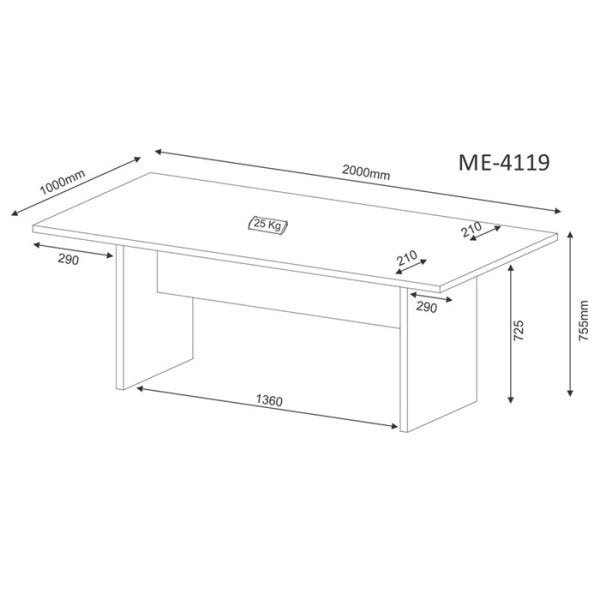 Mesa Reunião para Escritório 200x100cm Me4119 Nogal Tecno Mobili - 3