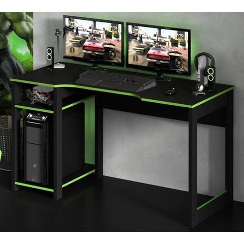Mesa para Computador Gamer 1,36m com Suporte para Monitores Me4152 Tecno Mobili - Preto/verde