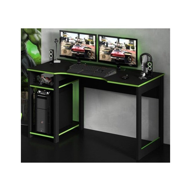 Mesa para Computador Gamer 1,36m com Suporte para Monitores Me4152 Tecno Mobili - Preto/verde Mesa para Computador Gamer 1,36m com Suporte para Monitores Me4152 Tecno Mobili - Preto/verde