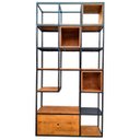 Ver imagem 1 de Estante Industrial Divisória de Ambientes - Ferro em Preto e Madeira Pinus Tonalidade Imbuia