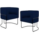 Ver imagem 1 de Kit 2 Poltronas Decorativas Fixa Base de Aço Preto Betina D02 Veludo Azul Oxford B-304 - Lyam