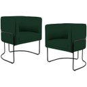 Ver imagem 1 de Kit 2 Poltronas Decorativas Fixa Base de Aço Preto Betina D02 Veludo Verde Musgo B-303 - Lyam