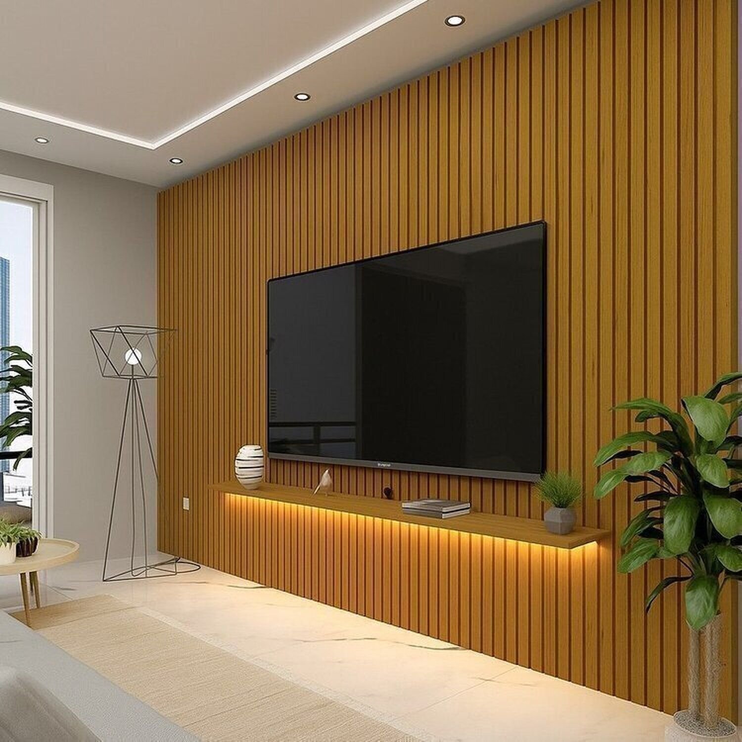 Painel Ripado para TV até 90 Polegadas com LED 100% MDF 330cmx250cm Nobre | MadeiraMadeira