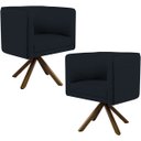 Ver imagem 1 de Kit 2 Poltronas Decorativa Base Giratória de Madeira Betina D02 Corano Preto C-05 - Lyam Decor