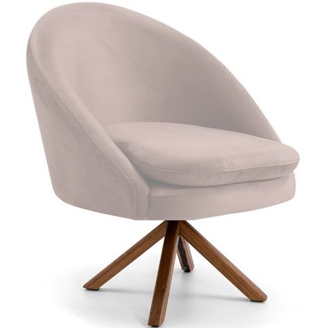 Poltrona Decorativa Base Giratória de Madeira Rafa D02 Veludo Bege C-309 - Lyam Decor