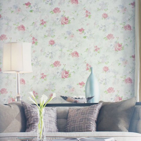 Papel de Parede Floral Azul Aquarelado com Cola Inclusa- Vinilico Lavável