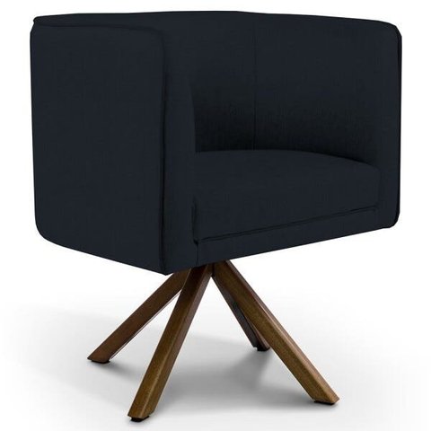 Poltrona Decorativa Base Giratória de Madeira Betina D02 Corano Preto C-05 - Lyam Decor