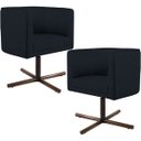 Ver imagem 1 de Kit 2 Poltronas Decorativas Giratória Base X Betina D02 Veludo Preto B-300 - Lyam Decor