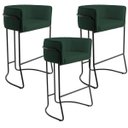Ver imagem 1 de Kit 03 Banquetas Decorativas Fixa Base de Aço Preto Betina D02 Linho Verde Musgo C-117 - Lyam