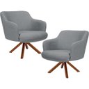 Ver imagem 1 de Kit 2 Poltronas Decorativa Base Giratória de Madeira Jade D02 Linho Cinza C-416 - Lyam Decor