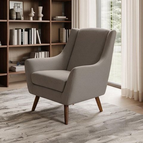 Poltrona Decorativa Fixa Pés de Madeira Juliet D02 Veludo Bege Escuro C-68 - Lyam Decor
