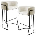 Ver imagem 1 de Kit 02 Banquetas Decorativas Fixa Base de Aço Preto Betina D02 Linho Bege C-107 - Lyam Decor