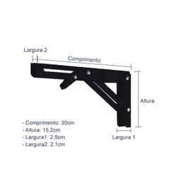 Retrátil Suporte Mão Francesa Reforçada 30cm Dobrável Preto - 2