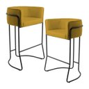 Ver imagem 1 de Kit 02 Banquetas Decorativas Fixa Base de Aço Preto Betina D02 Veludo Mostarda C-279 - Lyam Decor
