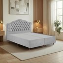Ver imagem 1 de Kit Cama Box Queen + Cabeceira Estofada em Madeira Maciça Curva Provençal com Capitonê Cinza/Linho
