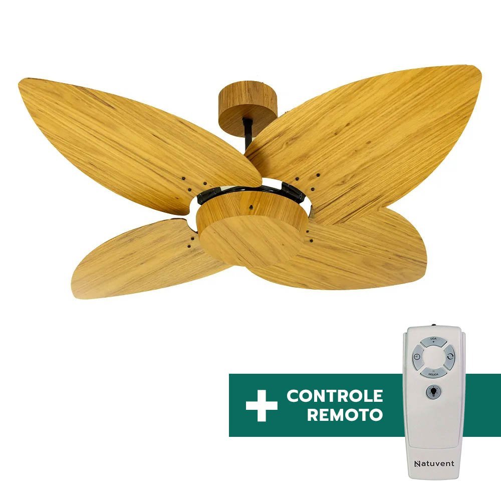 Ventilador de Teto Com Controle Remoto Natuvent Dahlia No Light 4 Pás Madeira Freijó 127v