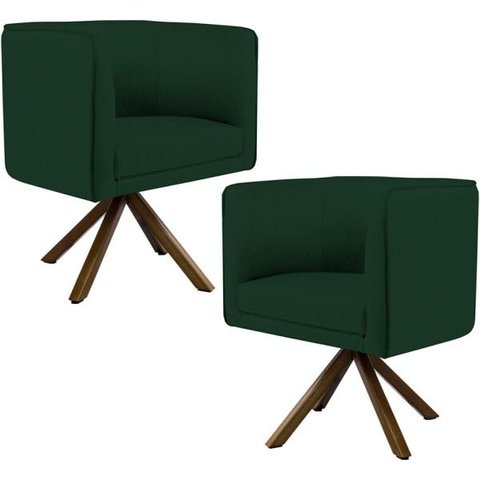 Kit 2 Poltronas Decorativa Base Giratória Madeira Betina D02 Veludo Verde Musgo B-303 - Lyam