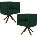 Ver imagem 1 de Kit 2 Poltronas Decorativa Base Giratória Madeira Betina D02 Veludo Verde Musgo B-303 - Lyam